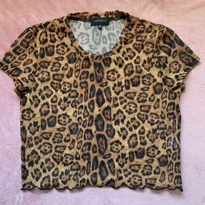 Revolve Majorelle Leopard Print Baby Tee Mesh Crop Top Size S